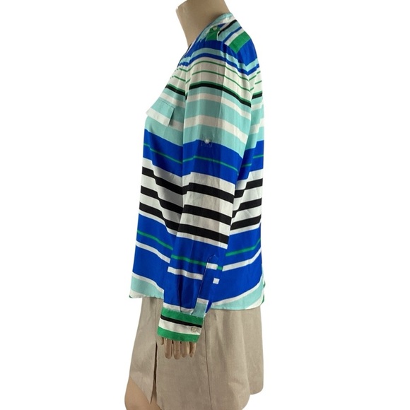 Calvin Klein Striped Button Front Roll Tab Shirt Blue Green XL - Picture 4 of 7